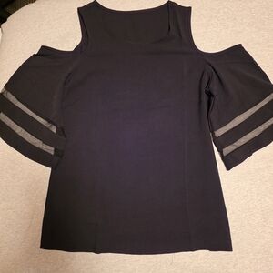 Elegant Cold Shoulder Blouse - Navy